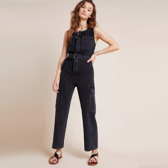 NWT Agolde black denim sleeveless belted jumpsuit 4 - Picture 5 of 11